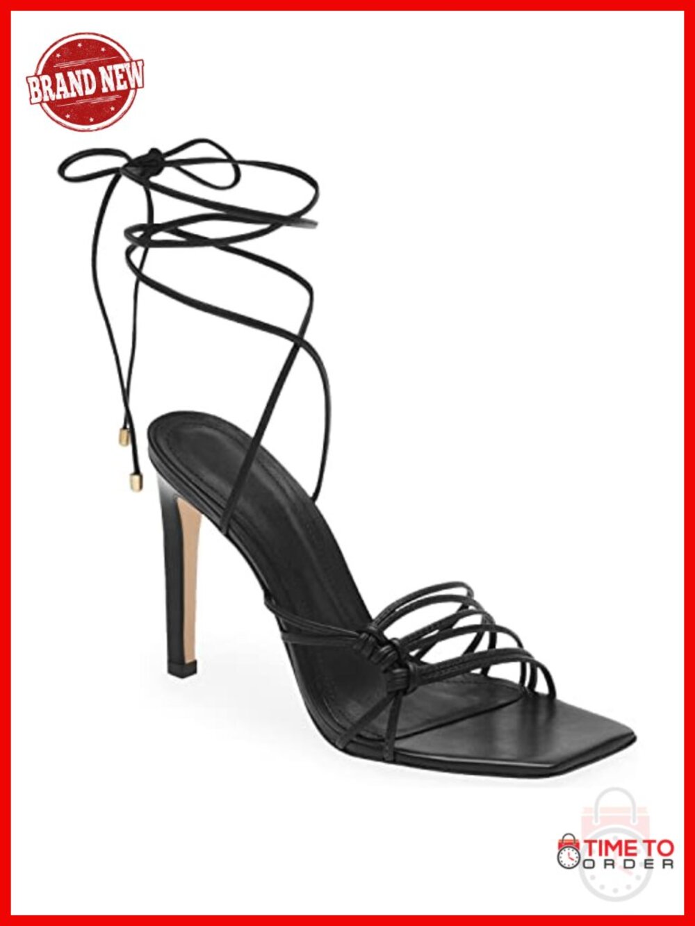 Womens Lace Up Heeled Sandals Square Open Toe Stiletto Strappy